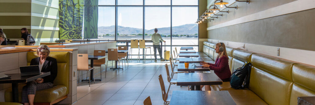 Inside RNO restaurant dining area.