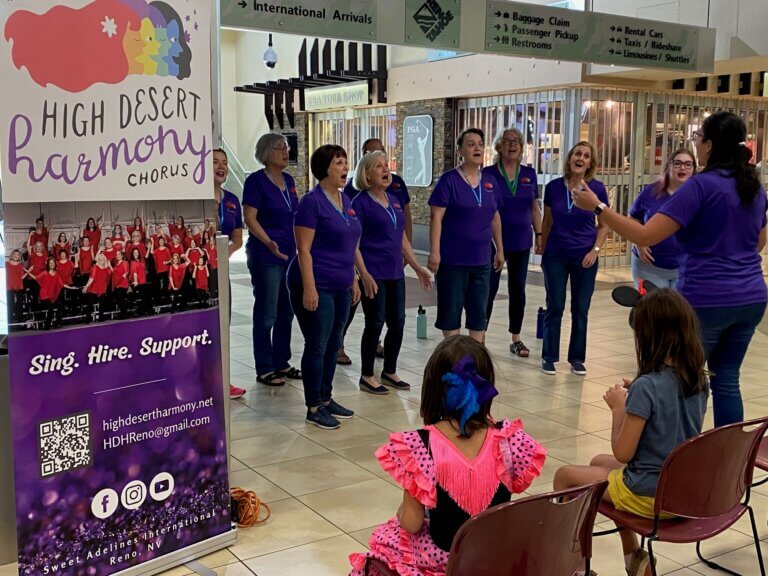 High Desert Harmony performing in the airport entrance.
