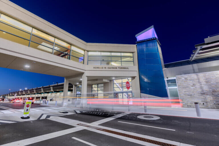 Howard W. Cannon Terminal exterior and Beacon Tower.