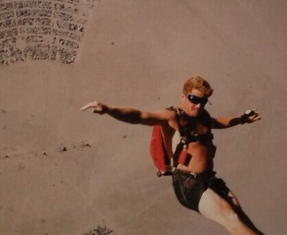 Burning Man 2013 exhibition piece featuring bird's eye view of Black Rock Desert and skateboarder.