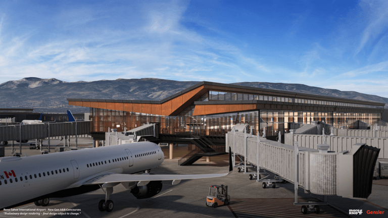 Exterior rendering of an airport terminal