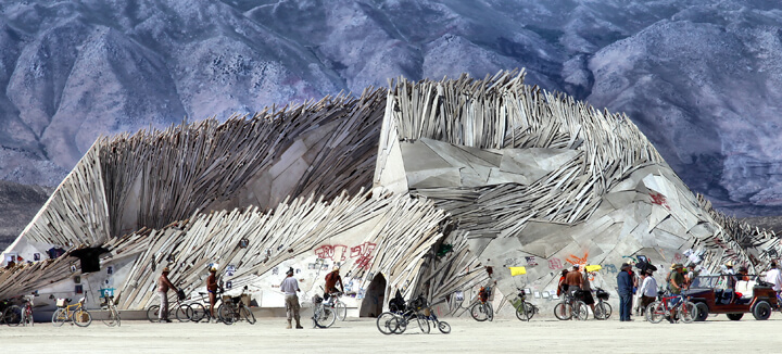 Photo of wall structure Burning Man art piece featured in the Burning Man exhibition.