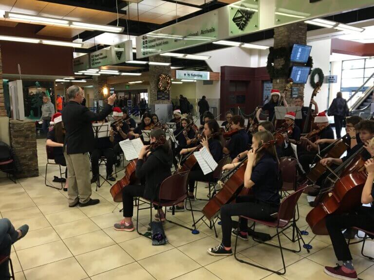 Pine Middle School Strings performing for the holidays at RNO.