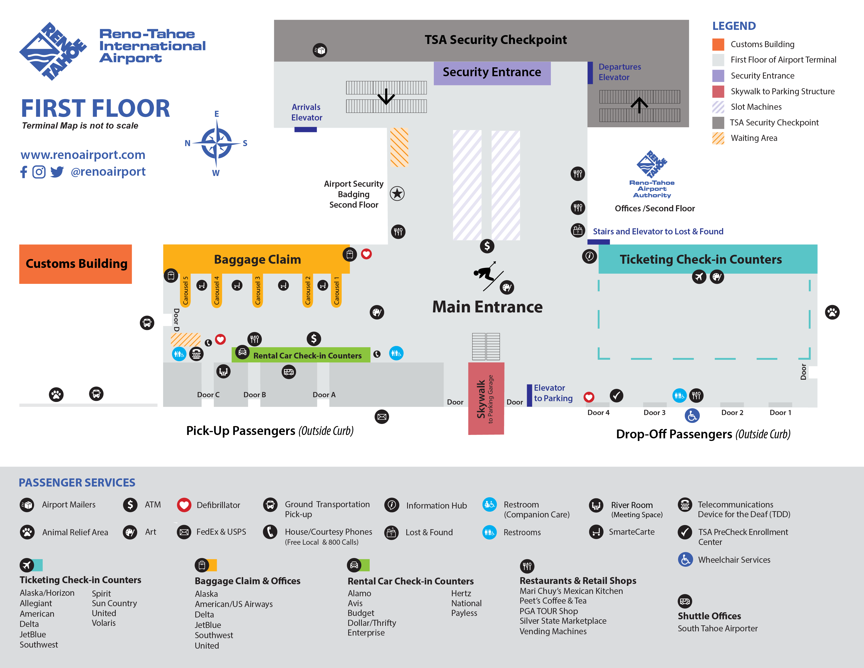 Reno-Tahoe International Airport First Floor Terminal Map