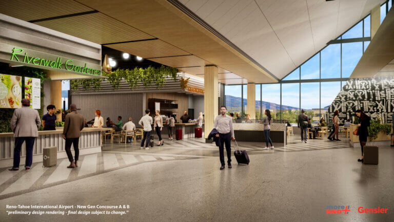 Concourse rendering featuring concessions space and walking path in the concourse elbow.