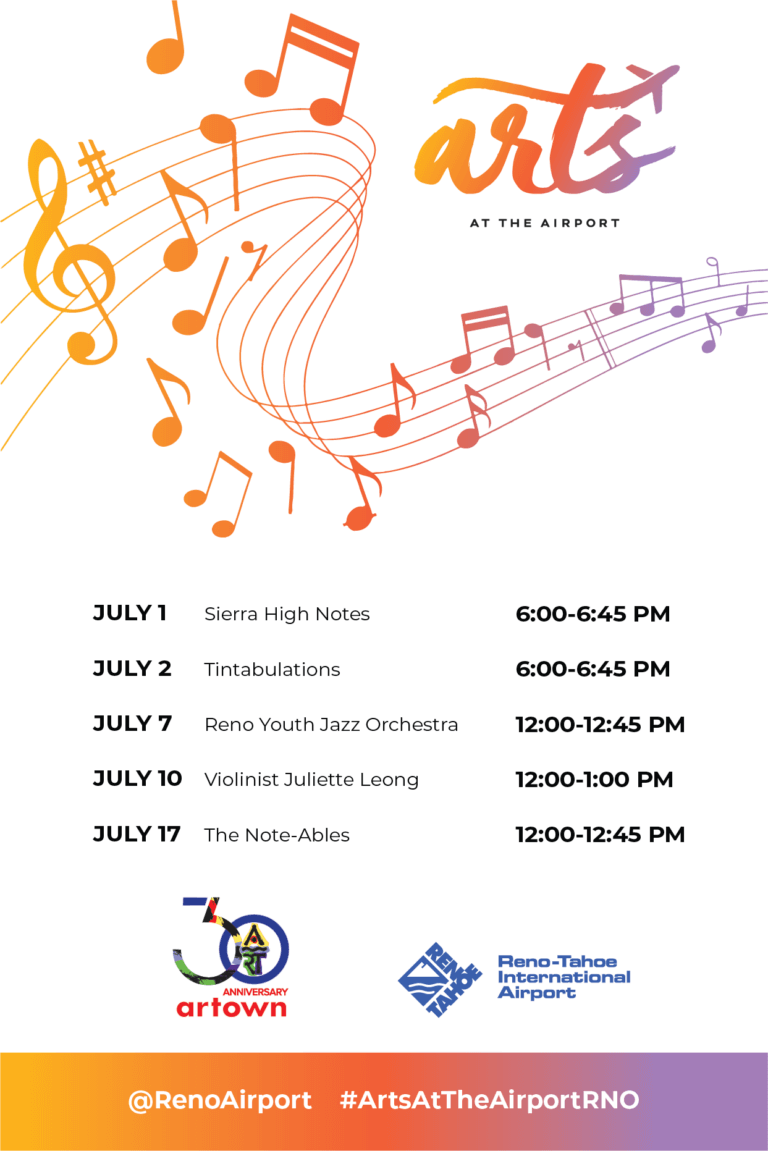 Artown 2025 schedule with colorful music notes graphic.